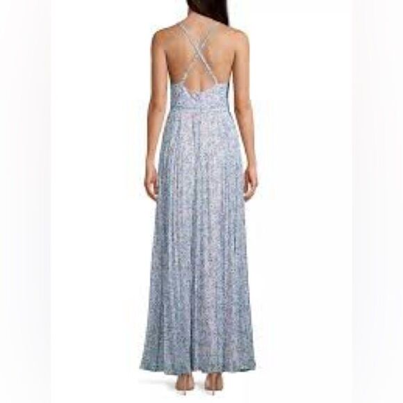 Laundry by Shelli Segal Floral Pleated Chiffon Crisscross Back Maxi Dress Sz 2 - Picture 3 of 12